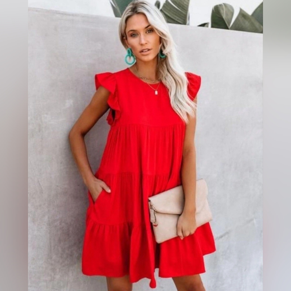 EUC After Market Red Ruffle Sleeve Dress